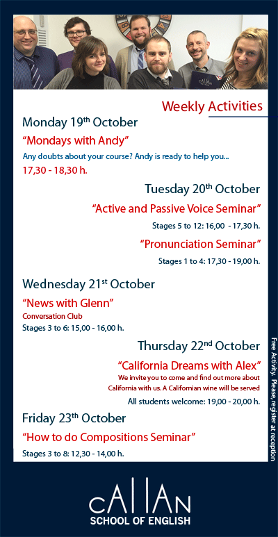 Weekly activities